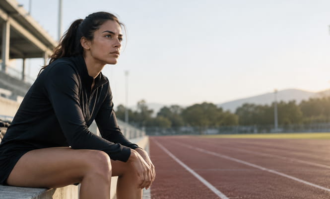Pourquoi développer ses habiletés mentales ? Sportive concentrée avant l’effort sur une piste d’athlétisme - Développer ses habiletés mentales - Préparation mentale